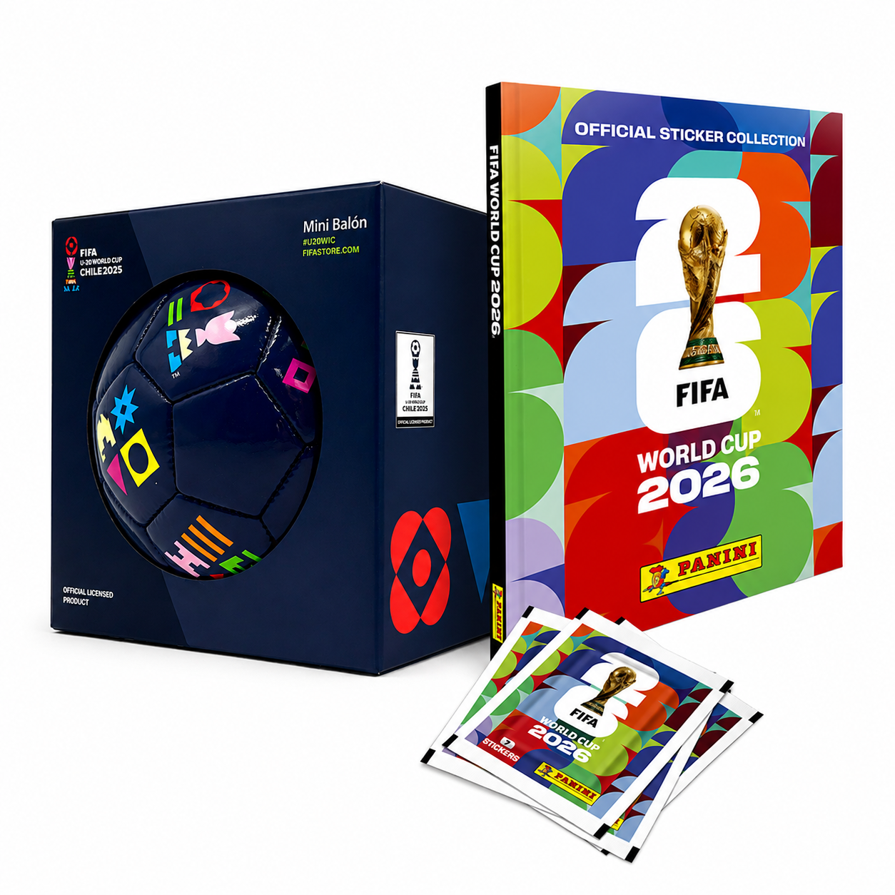 ÁLBUM TAPA DURA COLOR + 50 SOBRES +  MINI BALON MUNDIAL S-20 - Tienda Oficial