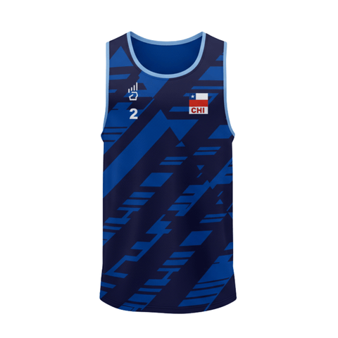 CAMISETA OFICIAL VOLEY PLAYA CHILE AZUL SIN MANGAS
