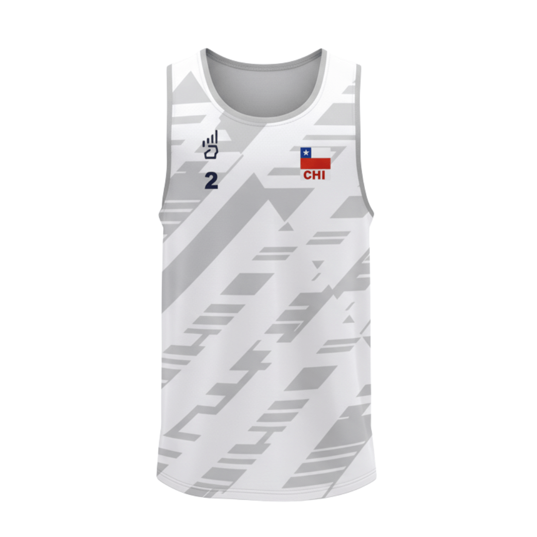 CAMISETA OFICIAL VOLEY PLAYA CHILE BLANCA SIN MANGAS