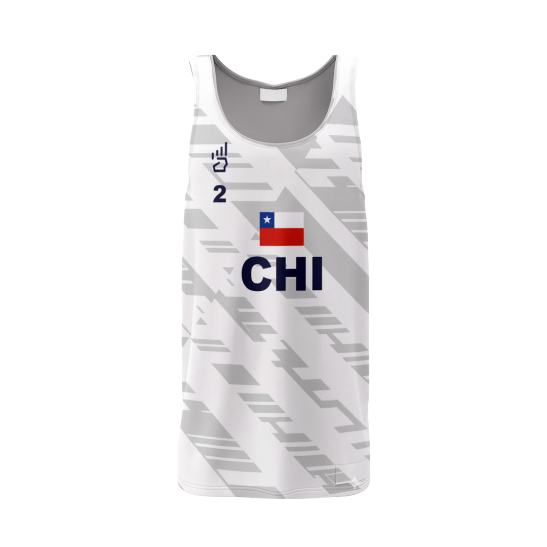 CAMISETA OFICIAL VOLEY PLAYA CHILE BLANCA SIN MANGAS