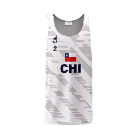 CAMISETA OFICIAL VOLEY PLAYA CHILE BLANCA SIN MANGAS