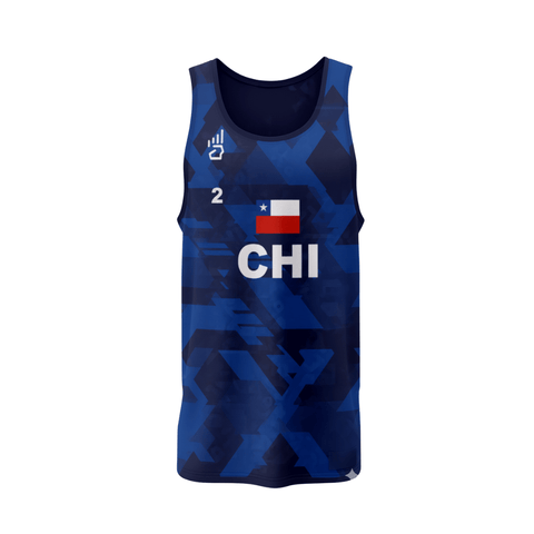 CAMISETA OFICIAL VOLEY PLAYA CHILE AZUL SIN MANGAS